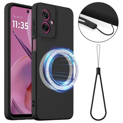 Voor Motorola Moto G55 5G hoesje compatibel met MagSafe Anti-Val vloeibaar siliconen telefoonhoesje - Zwart