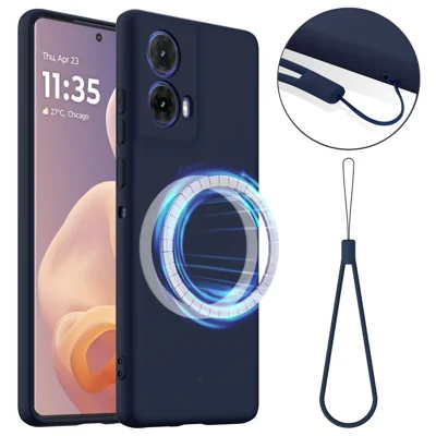 For Motorola S50 Neo 5G / Motorola Moto G85 5G Case Magnetic Case Anti-Drop Liquid Silicone Phone Cover - Dark Blue
