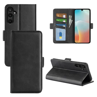 For Samsung Galaxy M16 5G Case Calf Texture Leather Wallet Phone Cover - Black