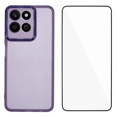 WANLONFENG For Honor X7c 5G / X7c 4G / 200 Smart 5G TPU Case  DKSM Series Electroplated Frame Back Cover with Tempered Glass - Purple