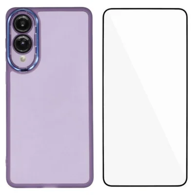 Obudowa TPU na Samsung Galaxy S25 Edge WANLONFENG Seria DKSM Pokrywa Tylna z Ramką Galwanizowaną z Hartowanego Szkła - Fioletowa