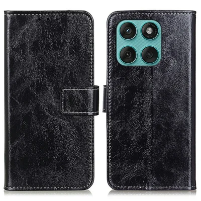For Motorola Edge 60 5G / 60 Fusion 5G / 60 Pro 5G Case Wallet Leather Phone Cover Crazy Horse Texture - Black