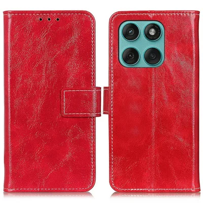 For Motorola Edge 60 5G / 60 Fusion 5G / 60 Pro 5G Case Wallet Leather Phone Cover Crazy Horse Texture - Red
