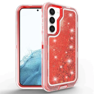 For Samsung Galaxy S23 Case Shockproof Detachable 2 In 1 TPU + PC Quicksand Phone Cover - Red