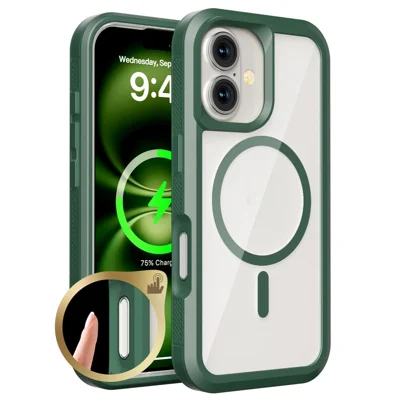 For iPhone 16 Magnetic Case Translucent Detachable 2 in 1 TPU + PC Shockproof Phone Cover - Green