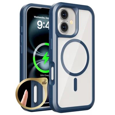 For iPhone 16 Plus Magnetic Case Translucent Detachable 2 in 1 TPU + PC Shockproof Phone Cover - Dark Blue