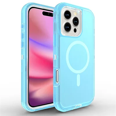 For iPhone 16 Pro Max Case Compatible with MagSafe Shockproof TPU + PC Phone Back Cover - Transparent Blue