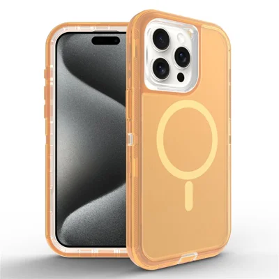For iPhone 15 Pro Max Case Compatible with MagSafe Shockproof TPU + PC Phone Back Cover - Transparent Gold