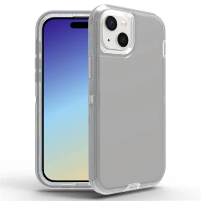 Voor iPhone 15 Plus hoesje 3 in 1 verwijderbaar schokbestendig TPU + PC telefoon achterklep - Transparant grijs