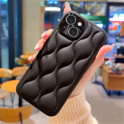 For iPhone 14 Case Creative Chic Gourd Texture Leather + TPU Phone Cover - Black