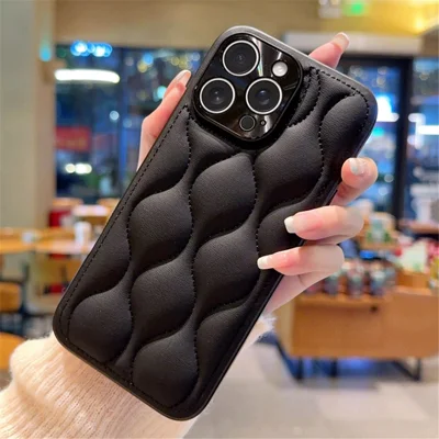 For iPhone 14 Pro Max Case Creative Chic Gourd Texture Leather + TPU Phone Cover - Black