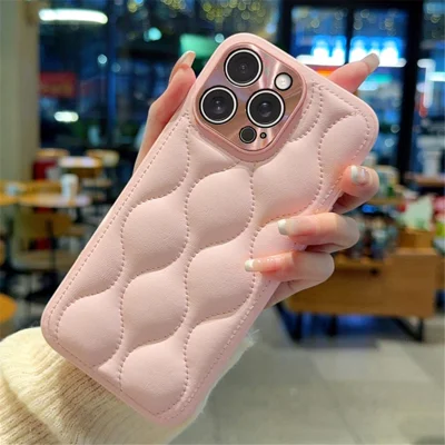 For iPhone 15 Pro Case Creative Chic Gourd Texture Leather + TPU Phone Cover - Pink