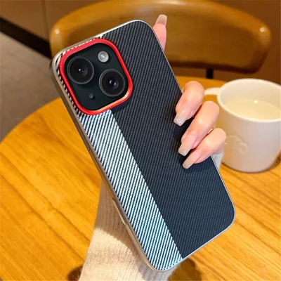 For iPhone 14 Case Camera-Style Carbon Fiber Texture Leather + PC Phone Cover
