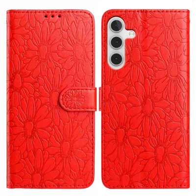 For Samsung Galaxy A35 5G Leather Case Daisy Imprint Wallet Stand Phone Protective Cover - Red