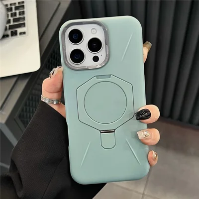 For iPhone 15 Pro Magnetic Case TPU + PC Rhombus Kickstand Phone Back Cover - Blue
