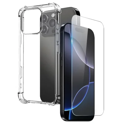 NORTHJO For iPhone 16 Pro Max Clear Phone Case Four Corner Shockproof TPU Cover with Tempered Glass