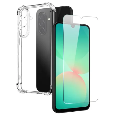 NORTHJO For Samsung Galaxy A26 5G Clear Phone Case Four Corner Shockproof TPU Cover with Tempered Glass