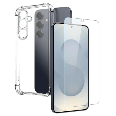 NORTHJO For Samsung Galaxy S25 Clear Case Shockproof TPU Cover with Tempered Glass Support Fingerprint Unlock