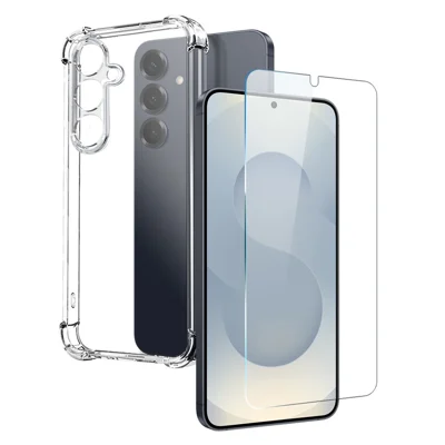 NORTHJO For Samsung Galaxy S25+ Clear Case Shockproof TPU Cover with Tempered Glass Support Fingerprint Unlock