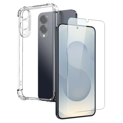NORTHJO For Samsung Galaxy S25 Edge Clear Case Shockproof TPU Cover with Tempered Glass Support Fingerprint Unlock