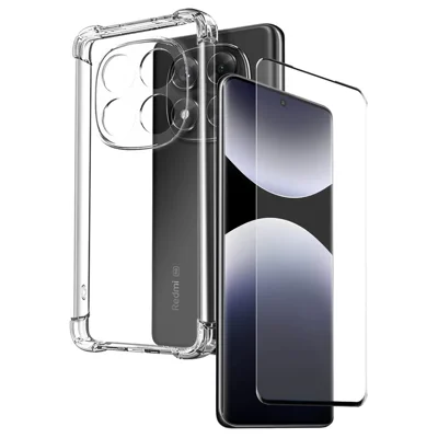 NORTHJO For Xiaomi Redmi Note 14 Pro 5G Clear Case Shockproof TPU Cover with 3D Curved Tempered Glass