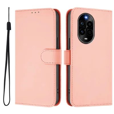For Huawei nova 13 Pro 5G Case Solid Color Wallet Leather Phone Cover with Strap - Pink