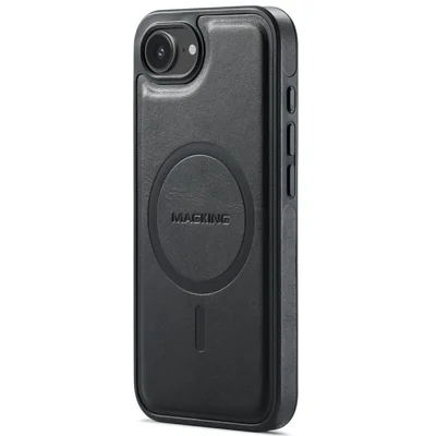 MAGKING K1 Series For iPhone 17e / 16e Magnetic Case PC + TPU + PU Leather Phone Cover - Black
