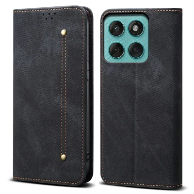 For Motorola Moto G Stylus 5G (2025) / Edge 60 Stylus 5G Case Jeans Cloth Texture Anti-Scratch Leather Stand Phone Cover - Black