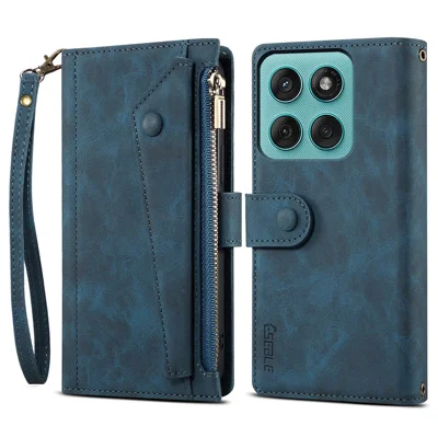 ESEBLE Star Series For Motorola Moto G Stylus 5G (2025) / Edge 60 Stylus 5G Case Zipper Wallet Leather Stand Phone Cover with Wrist Strap - Blue