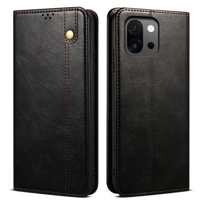 For OnePlus 13T 5G Case Crazy Horse Texture Waxy Leather Wallet Stand Phone Cover - Black