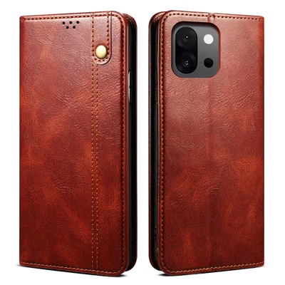 For OnePlus 13T 5G Case Crazy Horse Texture Waxy Leather Wallet Stand Phone Cover - Brown
