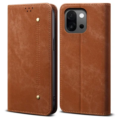 For OnePlus 13T 5G Case Jeans Cloth Texture Anti-Scratch Leather Stand Phone Cover - Coffee