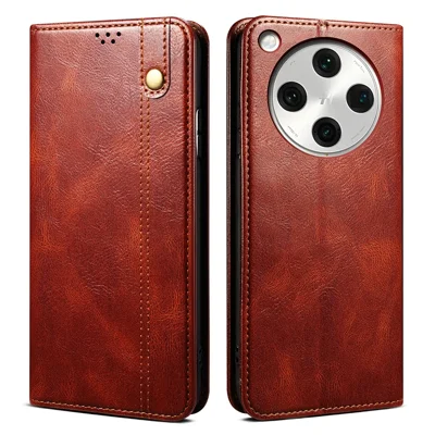 For Oppo Find X8s+ 5G Case Crazy Horse Texture Waxy Leather Wallet Stand Phone Cover - Brown