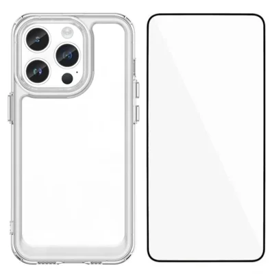 WANLONFENG For iPhone 13 Pro Max 6.7 inch Case  MF Series TPU Acrylic Clear Phone Cover with Tempered Glass Film - Transparent