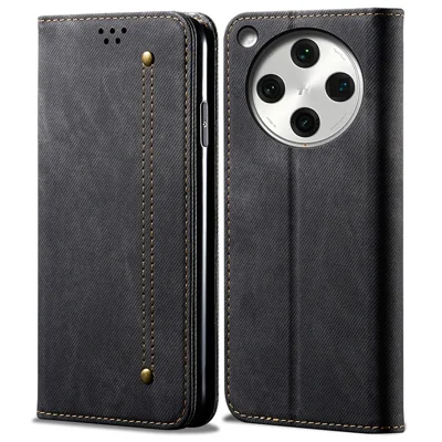 For Oppo Find X8s+ 5G Case Jeans Cloth Texture Anti-Scratch Leather Stand Phone Cover - Black