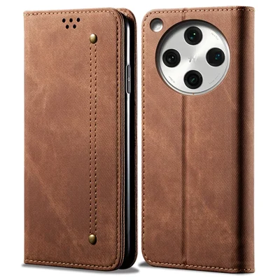 For Oppo Find X8s+ 5G Case Jeans Cloth Texture Anti-Scratch Leather Stand Phone Cover - Coffee