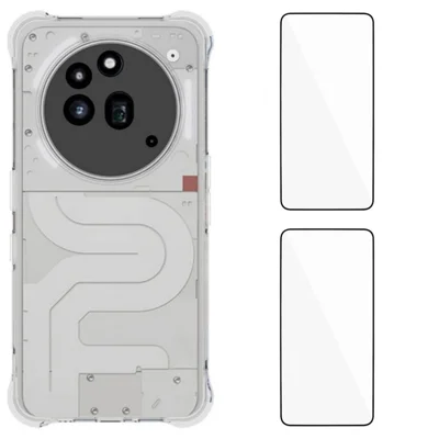 WANLONFENG For Nothing Phone (3a) Pro TPU Case  WL2 Series 2.0mm Phone Cover with 2Pcs Tempered Glass Films - Transparent