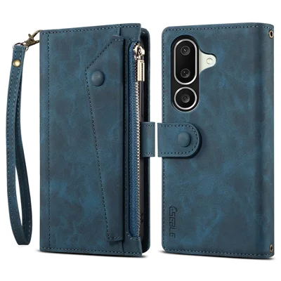 ESEBLE Star Series For Samsung Galaxy M56 5G Case Zipper Wallet Leather Stand Phone Cover with Wrist Strap - Blue
