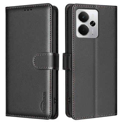 BINFEN COLOR BF32 For Realme 14 5G Leather Case Wallet RFID Blocking Phone Cover - Black