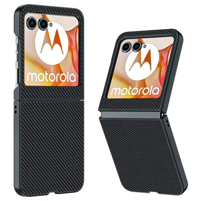 Carbon Fiber Texture Case for Motorola Razr 70 / 60 / 50 5G / Razr 2026 / 2025 / 2024 Ultra Slim Hard PC Phone Cover - Carbon Fiber Black