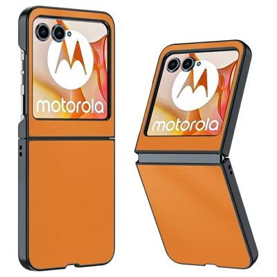 Ultra Thin Case for Motorola Razr 70 / 60 / 50 5G / Razr 2026 / 2025 / 2024 Leather Coated Hard PC Folding Phone Cover - Orange