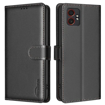 BINFEN COLOR BF32 For Samsung Galaxy XCover7 Pro Leather Case Wallet RFID Blocking Phone Cover - Black