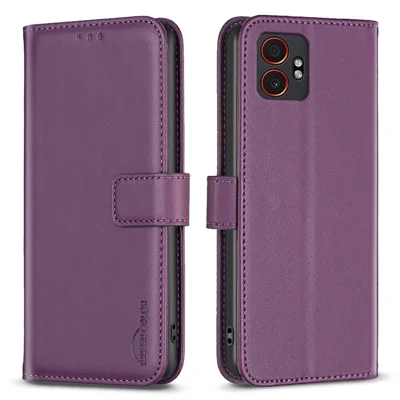 BINFEN COLOR BF17 For Samsung Galaxy XCover7 Pro Case Wallet Folio Flip Leather Cover - Dark Purple