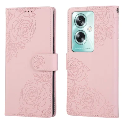 جراب جلد PU لهاتف Oppo A79 5G / A2 5G / A1S / OnePlus Nord N30 SE 5G بتصميم وردة ذهبية مع حافظة بثلاث فتحات للبطاقات - ذهبي وردي