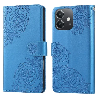 PU Leather Case For Oppo A3x 5G (India)  /  A3x 4G  /  A3 5G  /  A3 4G  /  A60 5G  /  A40 4G  /  A40M 4G Rose Flower Phone Cover with 3 Card Slot - Blue
