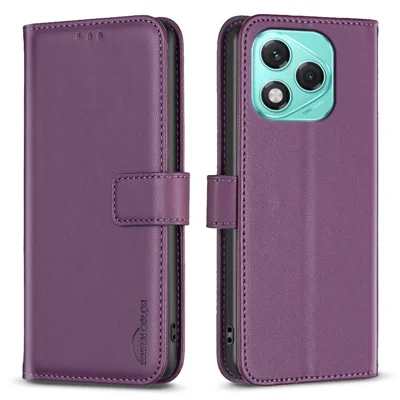 BINFEN COLOR BF17 For Honor 400 Lite 5G Case Wallet Folio Flip Leather Cover - Dark Purple