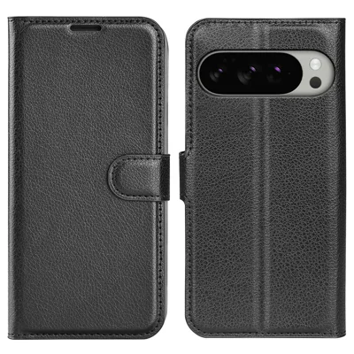 For Google Pixel 10 Pro XL Case Litchi Texture Shockproof Leather Wallet Phone Cover - Black