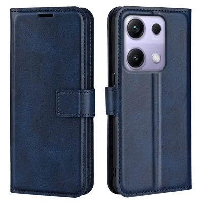 For Xiaomi Redmi Note 14S 4G Stand Case Anti-Scratch Calf Texture Leather Phone Cover - Blue