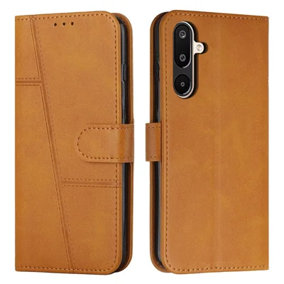 Til Samsung Galaxy F16 5G / M16 5G Etui i læder med stand og beskyttelsesdæksel - Gul