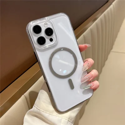 For iPhone 16 Pro Max Case Compatible with MagSafe PC + TPU Clear Phone Cover - Grey